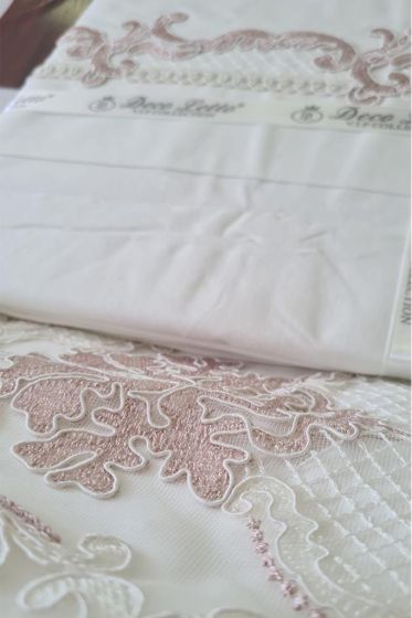 Valeria Cotton Duvet Cover Set with Blanket, Duvet Cover 200x220, Bedsheet 240x250, Blanket 220x220 Full Size, Double Cream Pink
