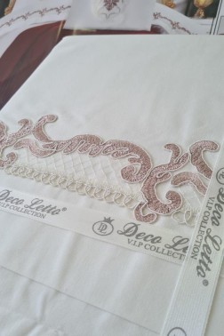 Valeria Cotton Duvet Cover Set with Blanket, Duvet Cover 200x220, Bedsheet 240x250, Blanket 220x220 Full Size, Double Cream Pink - Thumbnail