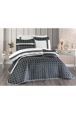Valeron Bridal Set 10 pcs, Bedspread 250x260, Sheet 240x260, Duvet Cover 200x220 with Pillowcase, Double Size, Full Bed, Antrachite - Thumbnail