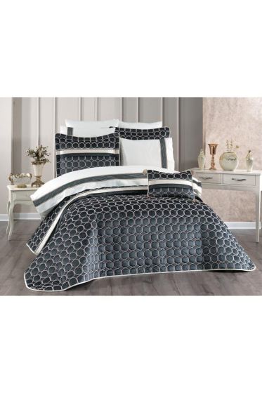 Valeron Bridal Set 10 pcs, Bedspread 250x260, Sheet 240x260, Duvet Cover 200x220 with Pillowcase, Double Size, Full Bed, Antrachite