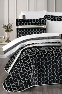 Valeron Bridal Set 10 pcs, Bedspread 250x260, Sheet 240x260, Duvet Cover 200x220 with Pillowcase, Double Size, Full Bed, Black - Thumbnail