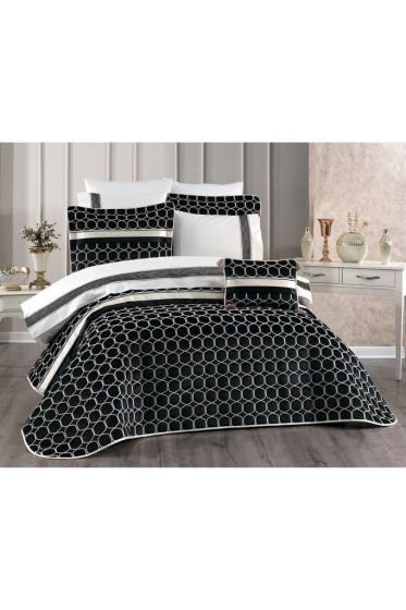 Valeron Bridal Set 10 pcs, Bedspread 250x260, Sheet 240x260, Duvet Cover 200x220 with Pillowcase, Double Size, Full Bed, Black