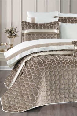 Valeron Bridal Set 10 pcs, Bedspread 250x260, Sheet 240x260, Duvet Cover 200x220 with Pillowcase, Double Size, Full Bed, Cappucino - Thumbnail