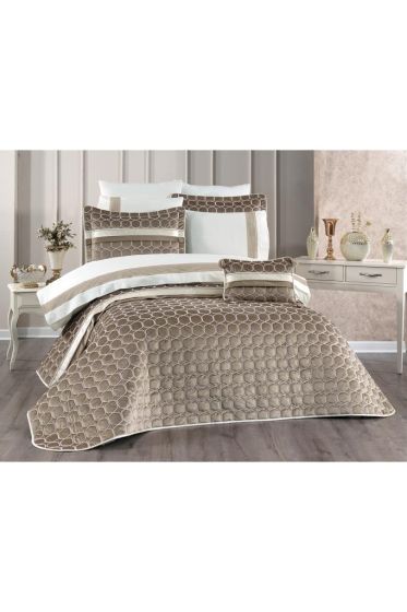 Valeron Bridal Set 10 pcs, Bedspread 250x260, Sheet 240x260, Duvet Cover 200x220 with Pillowcase, Double Size, Full Bed, Cappucino