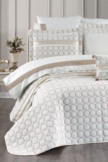Valeron Bridal Set 10 pcs, Bedspread 250x260, Sheet 240x260, Duvet Cover 200x220 with Pillowcase, Double Size, Full Bed, Cream