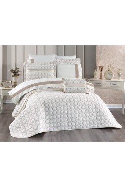 Valeron Bridal Set 10 pcs, Bedspread 250x260, Sheet 240x260, Duvet Cover 200x220 with Pillowcase, Double Size, Full Bed, Cream - Thumbnail