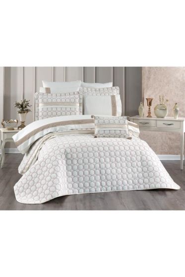 Valeron Bridal Set 10 pcs, Bedspread 250x260, Sheet 240x260, Duvet Cover 200x220 with Pillowcase, Double Size, Full Bed, Cream