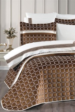 Valeron Bridal Set 10 pcs, Bedspread 250x260, Sheet 240x260, Duvet Cover 200x220 with Pillowcase, Double Size, Full Bed, Gold - Thumbnail