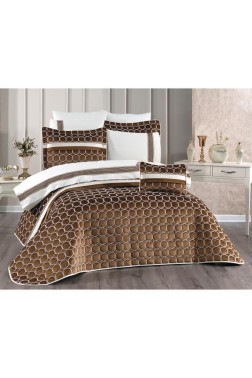 Valeron Bridal Set 10 pcs, Bedspread 250x260, Sheet 240x260, Duvet Cover 200x220 with Pillowcase, Double Size, Full Bed, Gold - Thumbnail