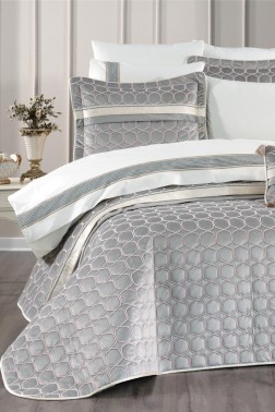 Valeron Bridal Set 10 pcs, Bedspread 250x260, Sheet 240x260, Duvet Cover 200x220 with Pillowcase, Double Size, Full Bed, Gray - Thumbnail