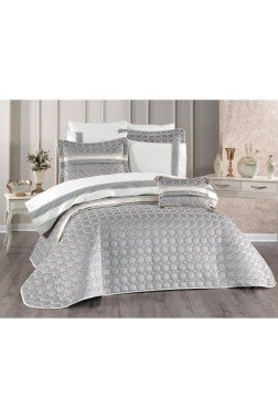 Valeron Bridal Set 10 pcs, Bedspread 250x260, Sheet 240x260, Duvet Cover 200x220 with Pillowcase, Double Size, Full Bed, Gray - Thumbnail