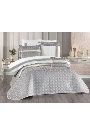 Valeron Bridal Set 10 pcs, Bedspread 250x260, Sheet 240x260, Duvet Cover 200x220 with Pillowcase, Double Size, Full Bed, Gray