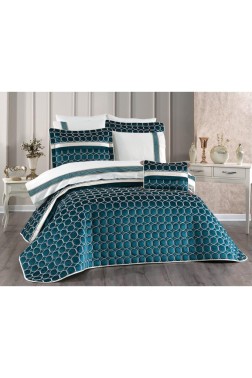 Valeron Bridal Set 10 pcs, Bedspread 250x260, Sheet 240x260, Duvet Cover 200x220 with Pillowcase, Double Size, Full Bed, Green - Thumbnail