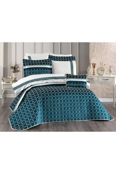 Valeron Bridal Set 10 pcs, Bedspread 250x260, Sheet 240x260, Duvet Cover 200x220 with Pillowcase, Double Size, Full Bed, Green