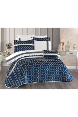Valeron Bridal Set 10 pcs, Bedspread 250x260, Sheet 240x260, Duvet Cover 200x220 with Pillowcase, Double Size, Full Bed, Navy Blue - Thumbnail