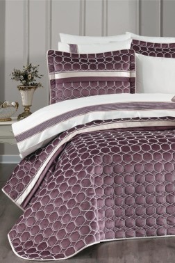 Valeron Bridal Set 10 pcs, Bedspread 250x260, Sheet 240x260, Duvet Cover 200x220 with Pillowcase, Double Size, Full Bed, Rose - Thumbnail