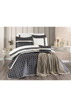 Valeron Bridal Set 11 pcs, Bedspread 250x260, Sheet 240x260, Duvet Cover 200x220, Blanket 220x240, Double Size, Full Bed, Antrachite - Thumbnail