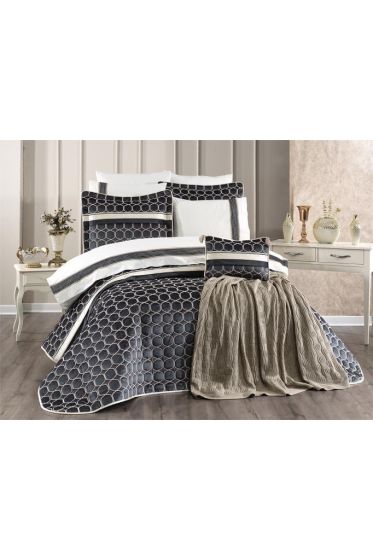 Valeron Bridal Set 11 pcs, Bedspread 250x260, Sheet 240x260, Duvet Cover 200x220, Blanket 220x240, Double Size, Full Bed, Antrachite