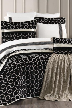 Valeron Bridal Set 11 pcs, Bedspread 250x260, Sheet 240x260, Duvet Cover 200x220, Blanket 220x240, Double Size, Full Bed, Black - Thumbnail