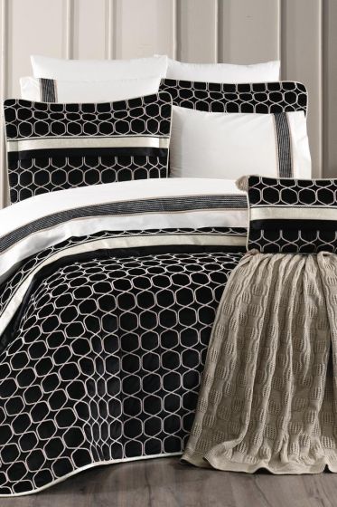 Valeron Bridal Set 11 pcs, Bedspread 250x260, Sheet 240x260, Duvet Cover 200x220, Blanket 220x240, Double Size, Full Bed, Black