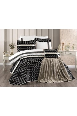 Valeron Bridal Set 11 pcs, Bedspread 250x260, Sheet 240x260, Duvet Cover 200x220, Blanket 220x240, Double Size, Full Bed, Black - Thumbnail