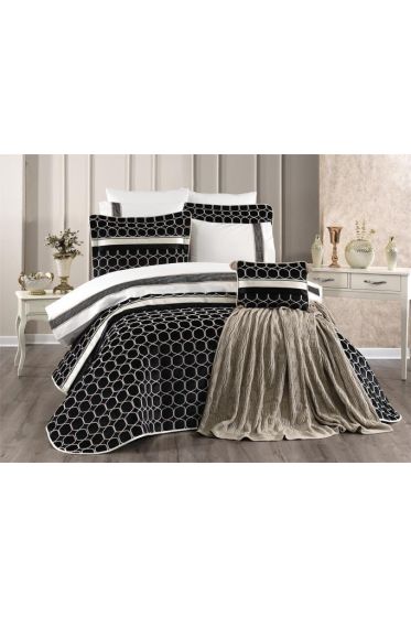 Valeron Bridal Set 11 pcs, Bedspread 250x260, Sheet 240x260, Duvet Cover 200x220, Blanket 220x240, Double Size, Full Bed, Black