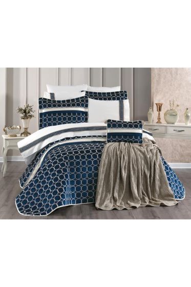 Valeron Bridal Set 11 pcs, Bedspread 250x260, Sheet 240x260, Duvet Cover 200x220, Blanket 220x240, Double Size, Full Bed, Blue
