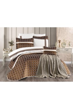 Valeron Bridal Set 11 pcs, Bedspread 250x260, Sheet 240x260, Duvet Cover 200x220, Blanket 220x240, Double Size, Full Bed, Brown - Thumbnail