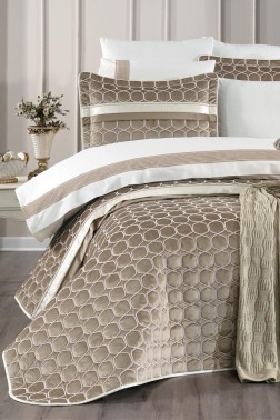 Valeron Bridal Set 11 pcs, Bedspread 250x260, Sheet 240x260, Duvet Cover 200x220, Blanket 220x240, Double Size, Full Bed, Brown - Thumbnail