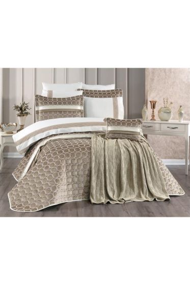 Valeron Bridal Set 11 pcs, Bedspread 250x260, Sheet 240x260, Duvet Cover 200x220, Blanket 220x240, Double Size, Full Bed, Brown