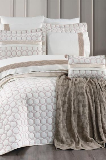 Valeron Bridal Set 11 pcs, Bedspread 250x260, Sheet 240x260, Duvet Cover 200x220, Blanket 220x240, Double Size, Full Bed, Cream