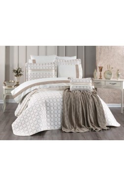 Valeron Bridal Set 11 pcs, Bedspread 250x260, Sheet 240x260, Duvet Cover 200x220, Blanket 220x240, Double Size, Full Bed, Cream - Thumbnail