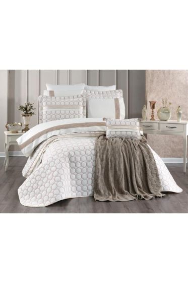 Valeron Bridal Set 11 pcs, Bedspread 250x260, Sheet 240x260, Duvet Cover 200x220, Blanket 220x240, Double Size, Full Bed, Cream