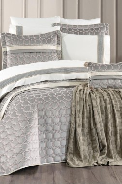 Valeron Bridal Set 11 pcs, Bedspread 250x260, Sheet 240x260, Duvet Cover 200x220, Blanket 220x240, Double Size, Full Bed, Gray - Thumbnail