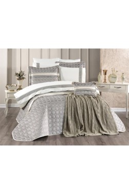 Valeron Bridal Set 11 pcs, Bedspread 250x260, Sheet 240x260, Duvet Cover 200x220, Blanket 220x240, Double Size, Full Bed, Gray - Thumbnail