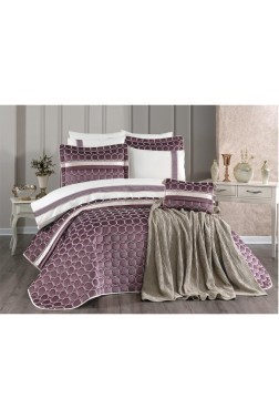 Valeron Bridal Set 11 pcs, Bedspread 250x260, Sheet 240x260, Duvet Cover 200x220, Blanket 220x240, Double Size, Full Bed, Rose - Thumbnail