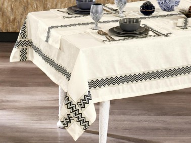 Vals Embroidered Linen Placemat with Table Cloth Set 14 Pcs - Thumbnail