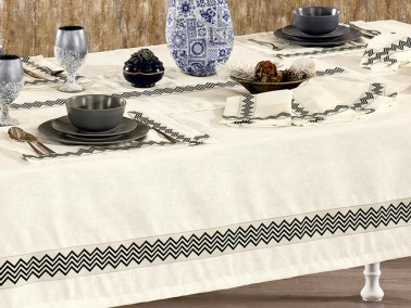 Vals Embroidered Linen Placemat with Table Cloth Set 14 Pcs - Thumbnail