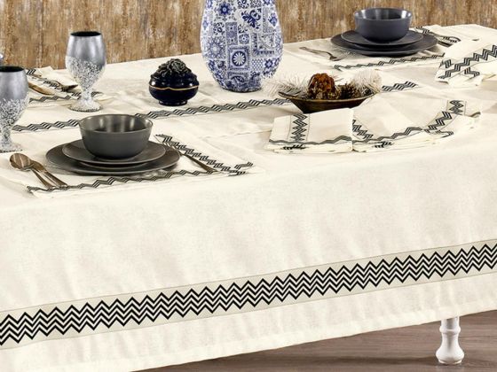 Vals Embroidered Linen Placemat with Table Cloth Set 14 Pcs