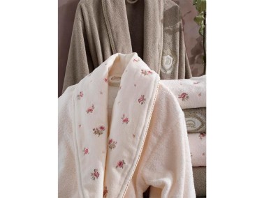 Vanessa Cotton Bathrobe Set Cream Beige - Thumbnail