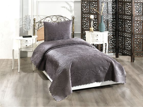 Velica Velvet Bedspread Set 2pcs, Coverlet 180x230, Pillowcase 50x70, Single Size, Queen, Anthracite