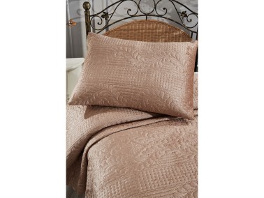 Velica Velvet Bedspread Set 2pcs, Coverlet 180x230, Pillowcase 50x70, Single Size, Queen, Cappucino - Thumbnail