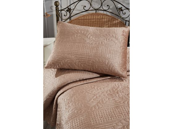 Velica Velvet Bedspread Set 2pcs, Coverlet 180x230, Pillowcase 50x70, Single Size, Queen, Cappucino