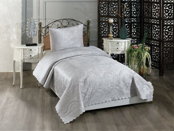 Velica Velvet Bedspread Set 2pcs, Coverlet 180x230, Pillowcase 50x70, Single Size, Queen, Grey