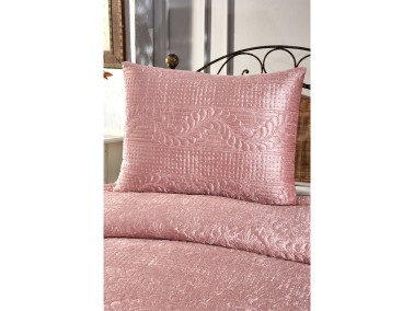 Velica Velvet Bedspread Set 2pcs, Coverlet 180x230, Pillowcase 50x70, Single Size, Queen, Pink - Thumbnail