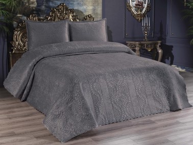 Çeyiz Diyarı - Velica Velvet Bedspread Set 3pcs, Coverlet 250x260, Pillowcase 50x70, Double Size, Queen, Anthracite Çeyiz Diyarı - Velica Velvet Bedspread Set 3pcs, Coverlet 250x260, Pillowcase 50x70, Double Size, Queen, Anthracite