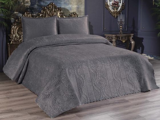 Velica Velvet Bedspread Set 3pcs, Coverlet 250x260, Pillowcase 50x70, Double Size, Queen, Anthracite