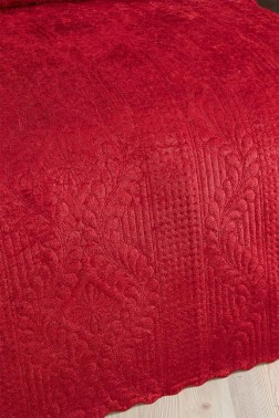 Velica Velvet Bedspread Set 3pcs, Coverlet 250x260, Pillowcase 50x70, Double Size, Queen, Burgundy - Thumbnail