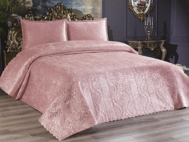 Çeyiz Diyarı - Velica Velvet Bedspread Set 3pcs, Coverlet 250x260, Pillowcase 50x70, Double Size, Queen, Powder Çeyiz Diyarı - Velica Velvet Bedspread Set 3pcs, Coverlet 250x260, Pillowcase 50x70, Double Size, Queen, Powder