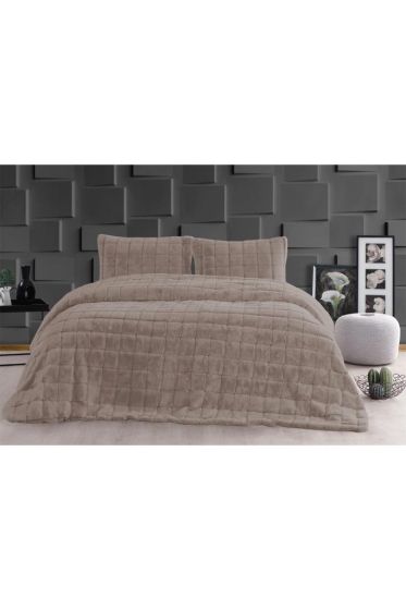 Velina King Size Bedspread Set 3pcs, Coverlet 230x250 with Pillowcase, Ultra Soft Plush Fabric, Cappucino